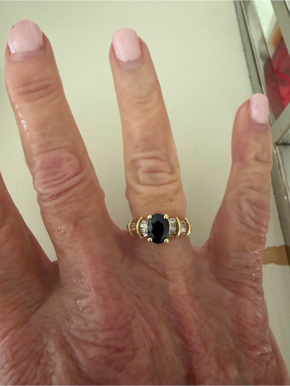 Lord & Taylor Gold Ring with Black Center and Clear Accents